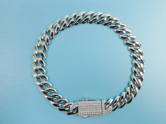 8 inch 14k white gold color tone Monaco bracelet over real solid 925 sterling silver