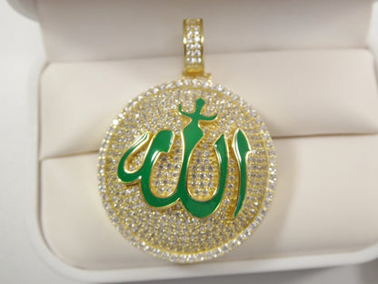 Real Sterling Silver Allah Muslim Pendent Full Ice Stone Charm