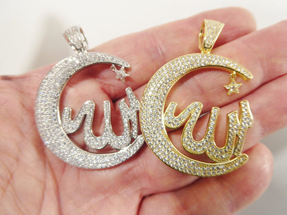 Real 925 Sterling Silver Large Muslim Allah Pendent Charm