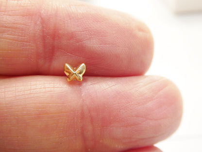 14k Real Solid Yellow Gold Tiny Butterfly Stud Nose Ring