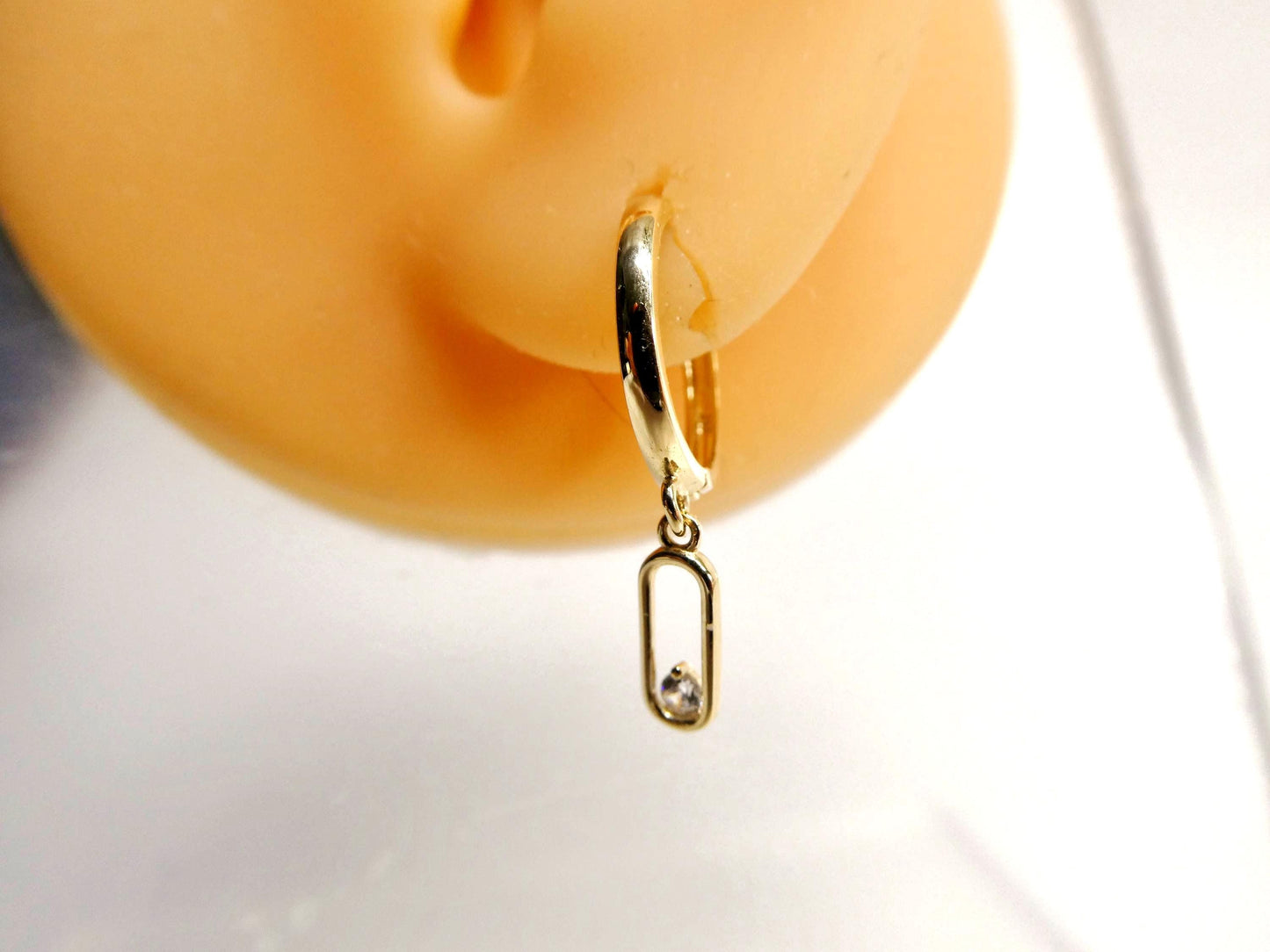 real 10k solid yellow gold designer paperclip earrings