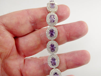 7 Inch Real 925 Sterling Silver Large Color Stone Ladies Bracelet