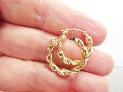 14k Real Solid Yellow Gold Classic Twist Earrings