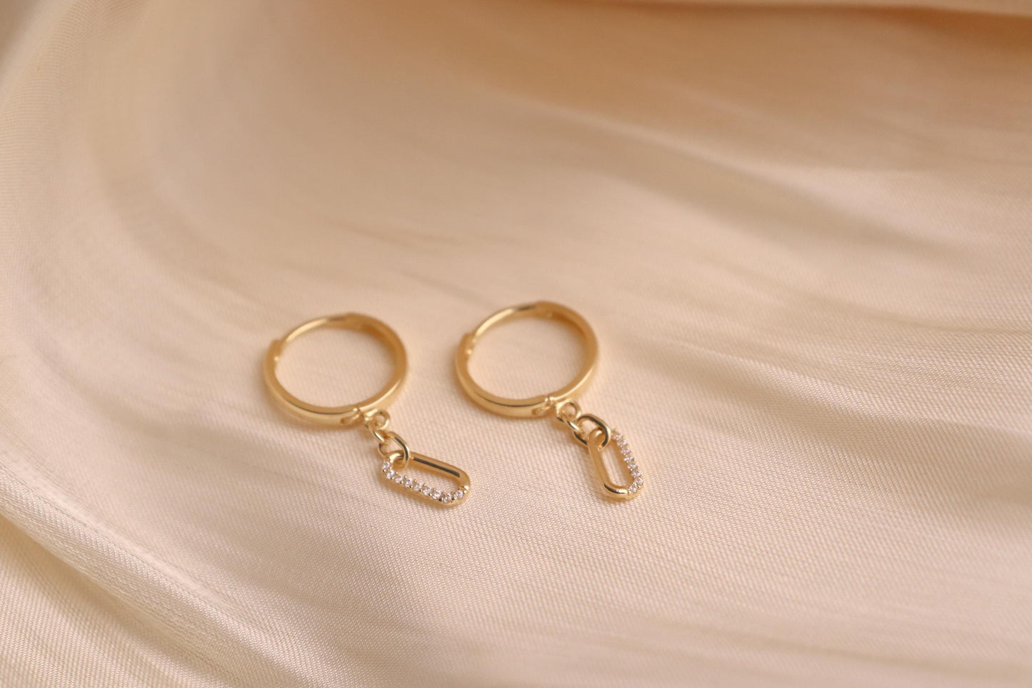real 10k solid yellow gold paperclip drop huggie earrings