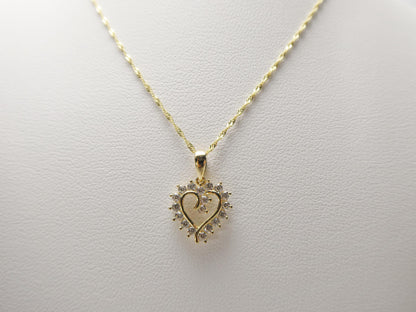 10k Real Solid Yellow Gold 16 Inch Chain & Heart Pendent Set
