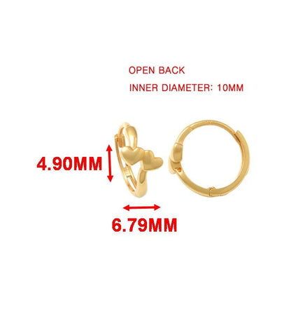 Real 10k Solid Yellow Gold Double Heart Dropping Huggie Earrings