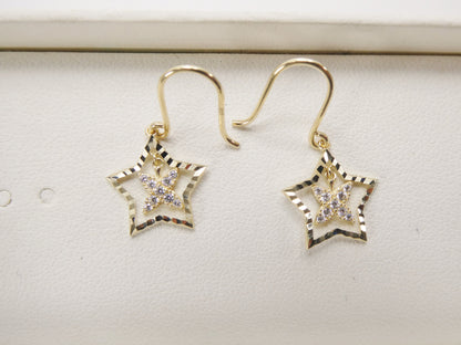Real 10k Solid Yellow Gold Dangle Star Fish Hook Earring