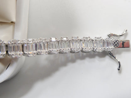 Real 925 Sterling Silver Tennis Baguette 7 Inch Bracelet