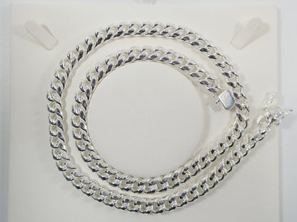 Real 9mm 925 Sterling Silver Miami  SEMI SOLID Link Chain Box Lock Clasp