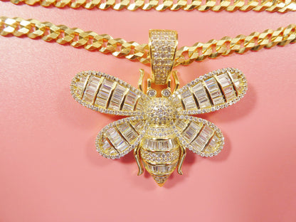 Real 925 Sterling Silver Honey Bee Chain and Pendant 14k Yellow Gold Finish