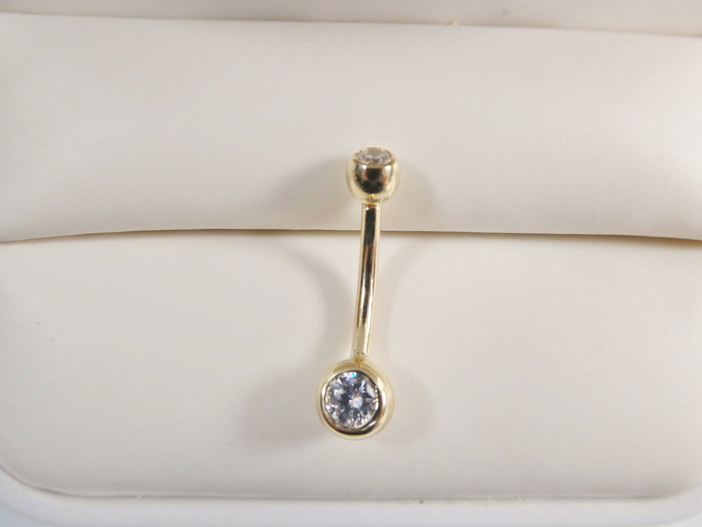 14k real solid yellow gold 5mm stone bezel setting belly button ring piercing