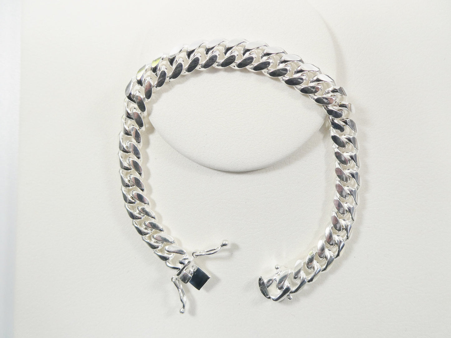 9mm real Miami link solid 925 sterling silver men bracelet safety box lock