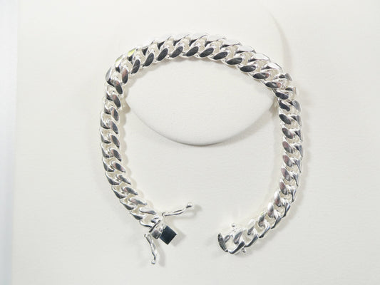 9mm real Miami link solid 925 sterling silver men bracelet safety box lock