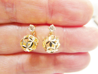 Real 10k Solid Yellow Gold Ball Drop Push Post Earrings