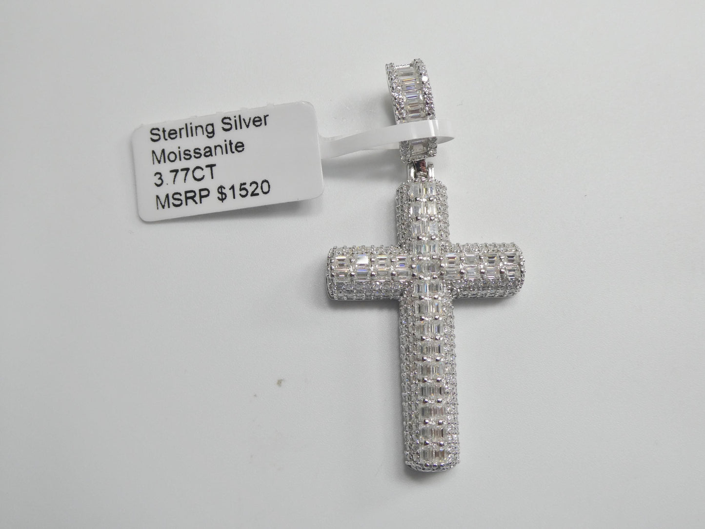 real 925 sterling silver 22 inch flat chain and moissanite cross pendent charm