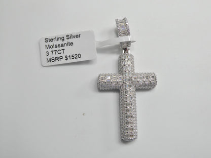 Real 925 Sterling Silver 22 Inch Flat Chain and Moissanite Cross Pendent Charm
