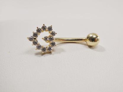 14k Real Solid Yellow Gold Heart Shape Belly Button Ring Piercing