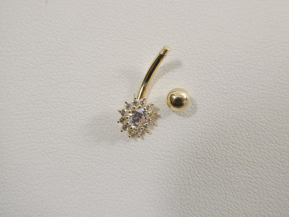 14k Real Solid Yellow Gold Flower Belly Button Ring piercing