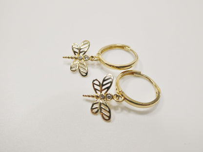 Real 10k Solid Yellow Gold Butterfly Hoop Huggie Earrings