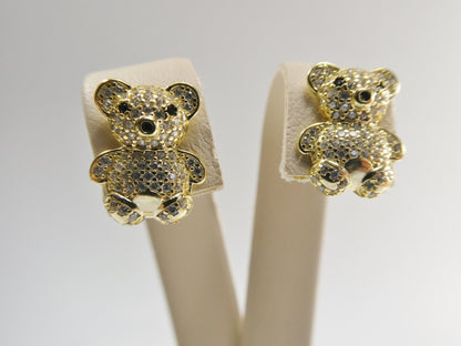 Real 925 Sterling Silver Small Teddy Bear Push Post Earring