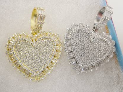 Real 925 Sterling Silver Full Stone Setting Large Heart Pendent
