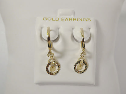10k Real Solid Yellow Gold Circle Drop Huggie Earrings