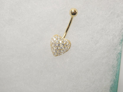 14k Real Solid Yellow Gold Heart Belly Button Ring Piercing