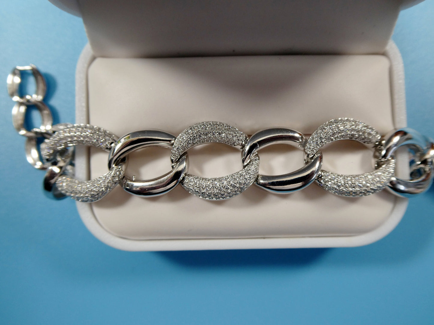 7 inch 14k white gold color tone over real 925 sterling silver fancy curb bracelet
