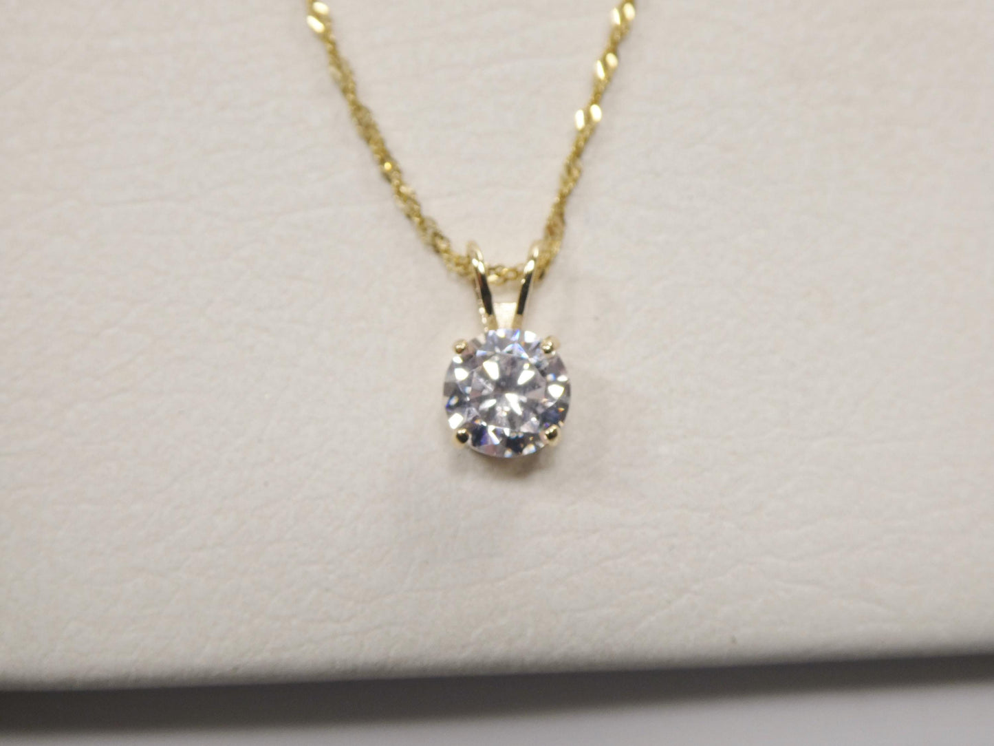 10k real solid yellow gold 16 inch chain and round stone solitaire pendent set