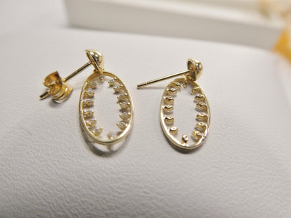 Real 10k Solid Yellow Gold Oval Drop Dangling Push Post Earrings