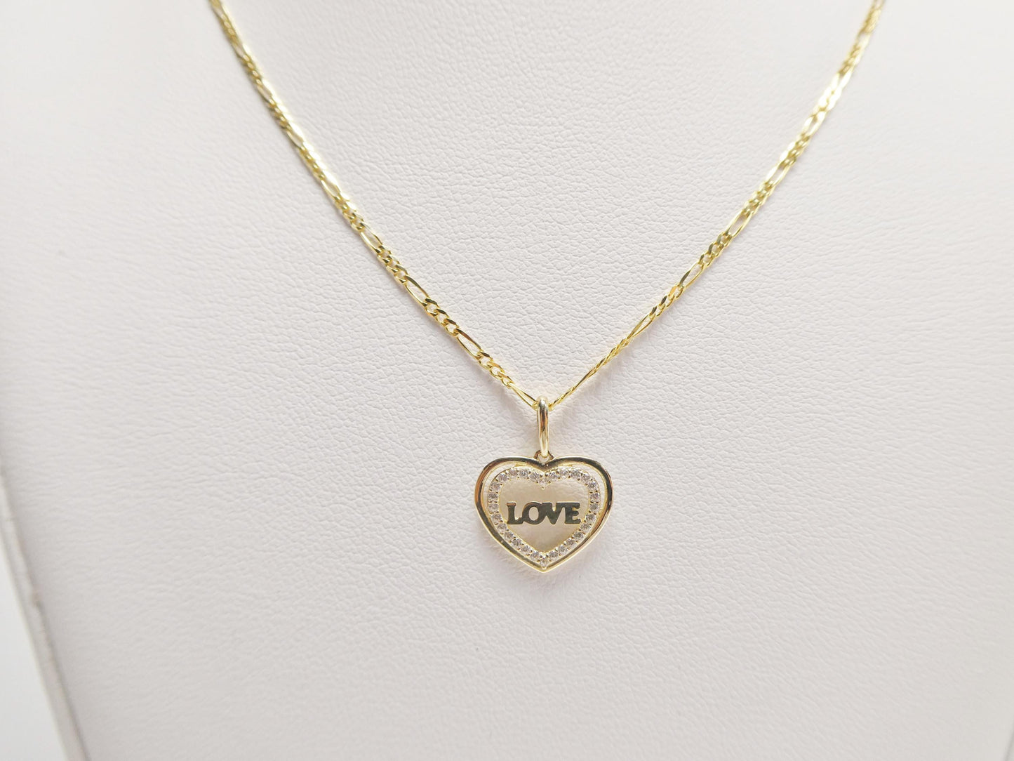 10k real solid yellow gold 18 inch solid figaro chain and love heart pendent