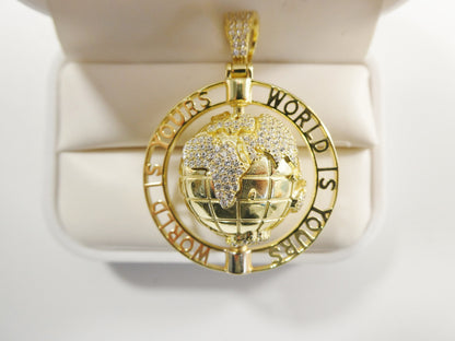 Real 925 Sterling Silver Globe Charm Pendent 14k Yellow Gold Finish