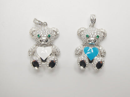925 Sterling Silver Enamel Color Teddy Bear Pendent Charm