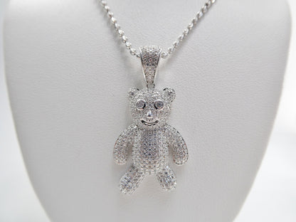Real 925 Sterling Silver Teddy Bear Pendent and 2mm 18 Inch Moon Cut Chain