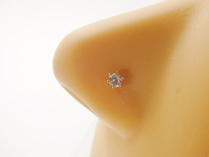 14k Real Solid Yellow Gold 3mm Stone Twist Nose Ring