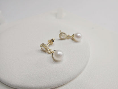 Real 10k Solid Yellow Gold Cultured Freshwater Pearl Push Post Earrings