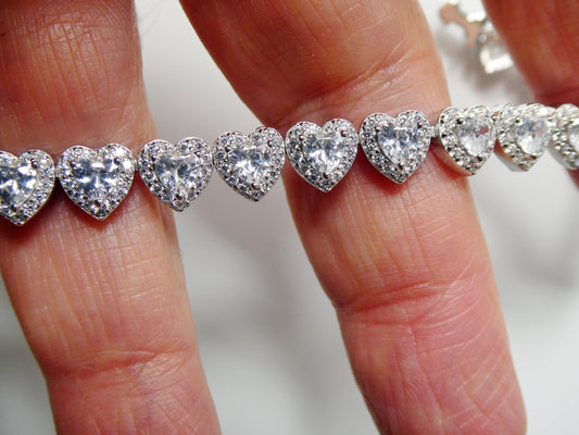 real  925 sterling silver heart stone set necklace and bracelet