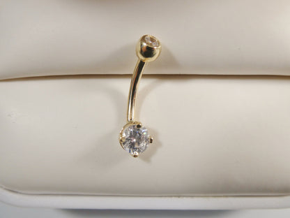 14k Real Solid Yellow Gold 5mm Stone Dangling Belly Button Ring Piercing