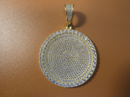 Real Solid 925 Sterling Silver Large Full Ice Circle Pendent