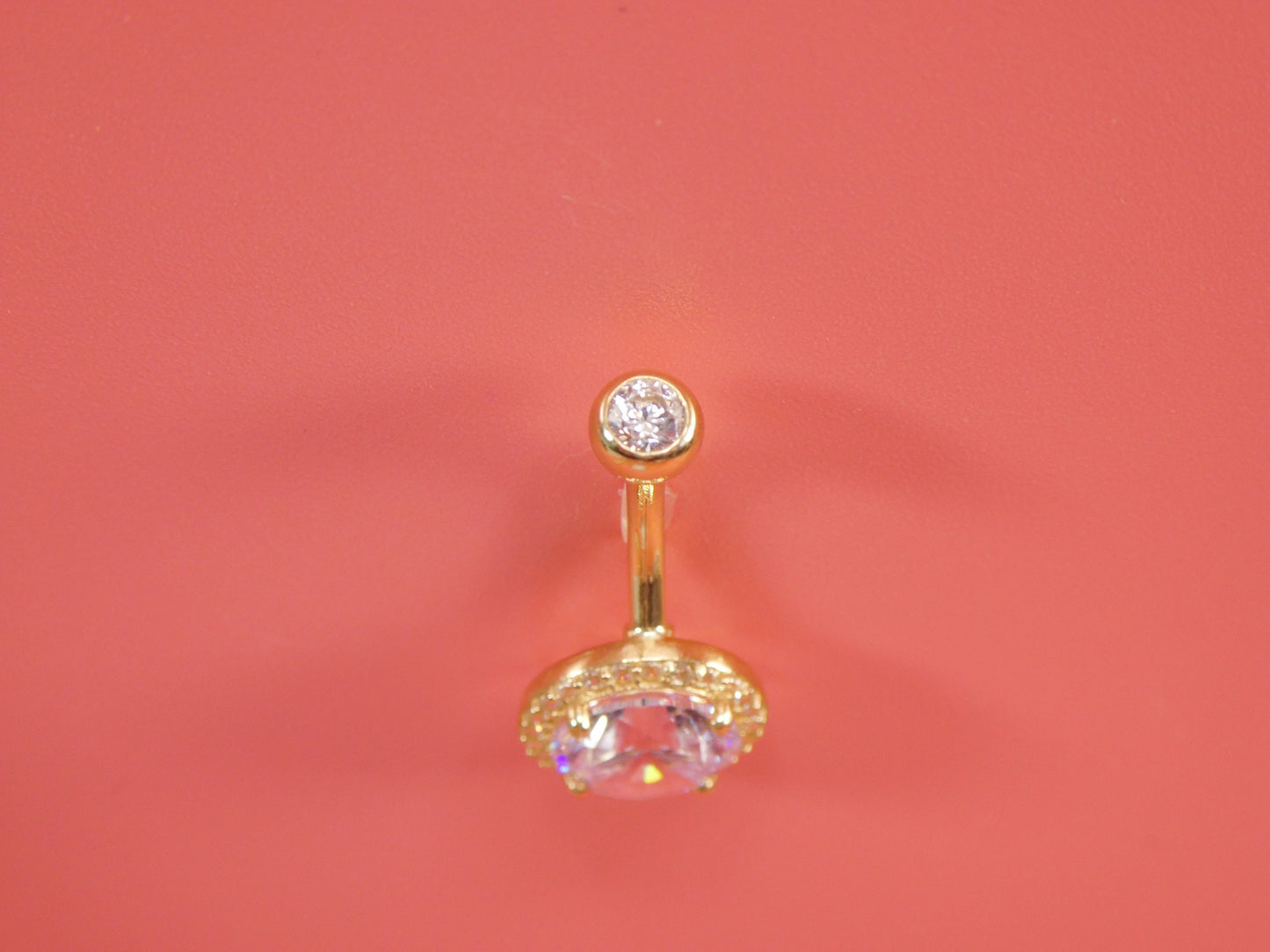 14k real solid yellow gold large stone belly button ring piercing