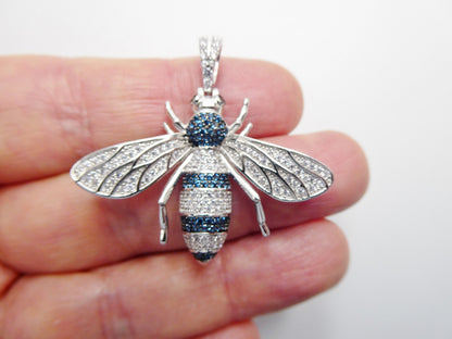 Real Solid 925 Sterling Silver Large Honey Bee Pendent