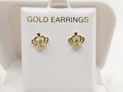 Real 10k Solid Yellow Gold Crown Style Push Post Circle Stud Earrings