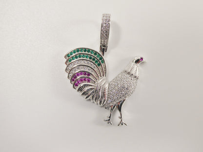Real 925 Sterling Silver 2mm Moon Chain and Rooster Pendent