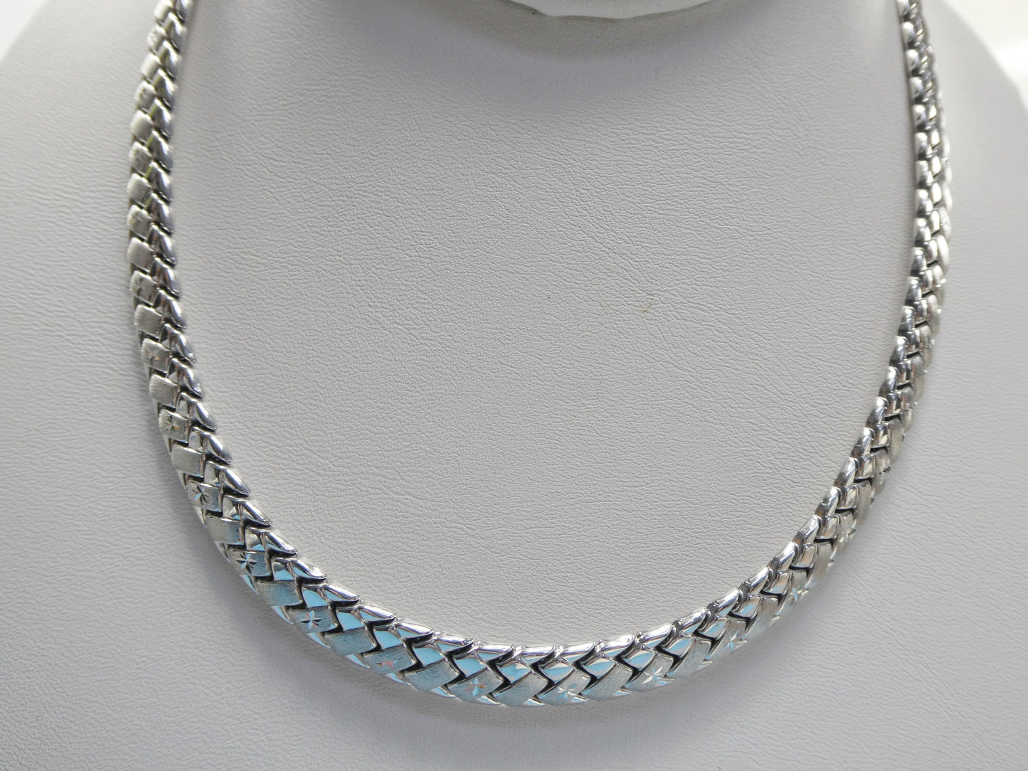 Sterling Silver Basket Style Necklace Bracelet Set - 14k White Gold Tone