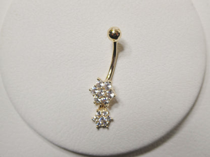 14k Real Solid Yellow Gold Flower Shaped Belly Button Ring Piercing