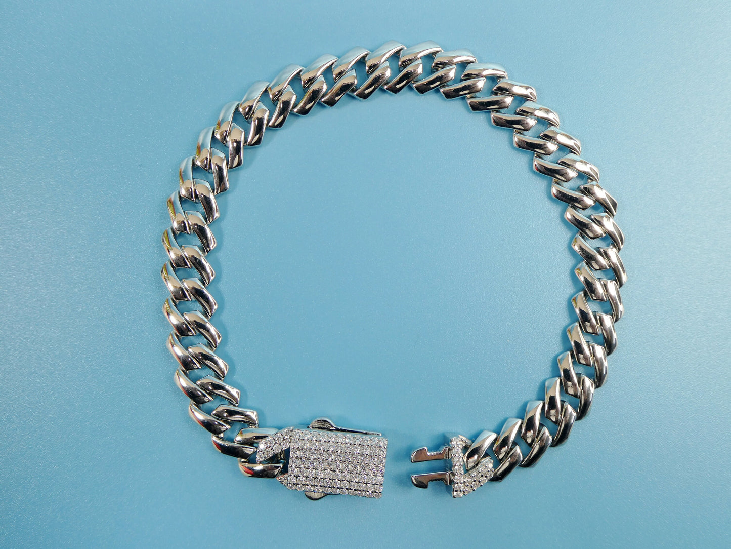 8 inch 14k white gold color tone Monaco bracelet over real solid 925 sterling silver