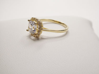 14k Real Solid Yellow Gold Engagement Cushion Cut Cubic Zirconia Ring