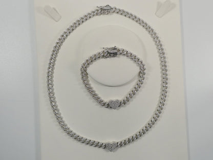 Real 925 Sterling Silver Full Stone Prong Setting Heart Center