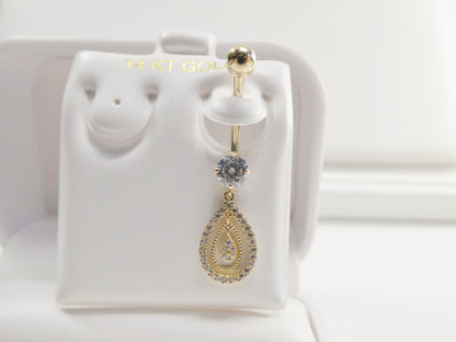 14k Real Solid Yellow Gold Oval Dangling Belly Button Ring Piercing