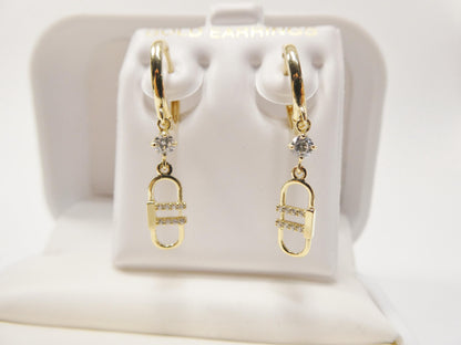 Real 10k Solid Yellow Gold Paperclip Dropping Earrings